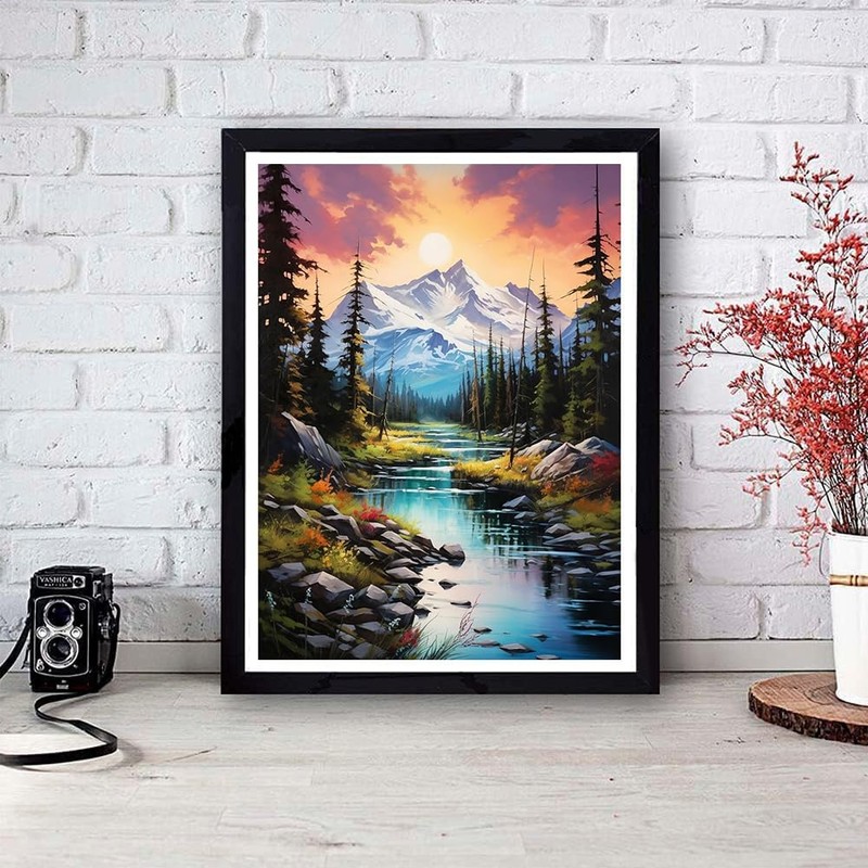 Stamped Cross Stitch Kits - Mountain Tree Landscape Embroidery Kits