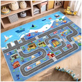 Fuzorise Kids Car Rug for Playroom Rugs, 47''x71'' Road Rug for Boys and Girls Bedrooms, Washable Rectangular Non-Slip Children's Carpet, Kid Educational City Traffic Route Map for Classrooms.