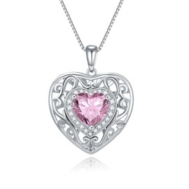 HVQP Heart Pink Tourmaline Necklace for Women - 925 Sterling Silver - Celtic October Birthstone - Anniversary, Christmas, Birthday Gifts