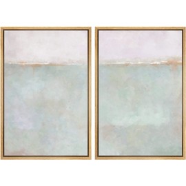 MUDECOR Framed Canvas Print Wall Art Set Watercolor Pastel Blue Gray Landscape Abstract Shapes Illustrations Modern Art Decorative Contemporary for Living Room, Bedroom, Office - 24"x36"x2 Natural