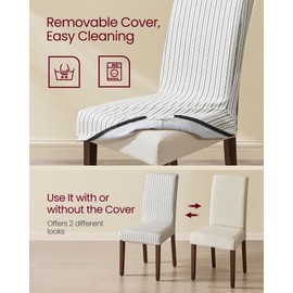 VASAGLE Dining Chairs, Set of 2 Chairs Dining Room, Parsons Chairs, Thick Seat, Removable Fabric Cover, High Back, for Kitchen Bedroom, 22.8 x 18.9 x 39.4 Inches, Cream White UKDC152W01