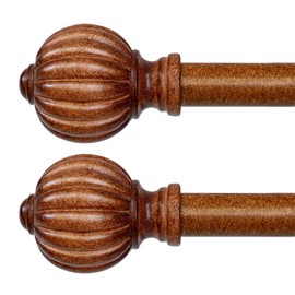 QDWIS 2 Pack Curtain Rods for Windows 28 to 48 Inch, 1 Inch Wood Adjustable Heavy Duty Decorative Drapery Rods with Classic Finials, Imitation Red Wood Window Curtain Pole, 18-45''