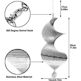 Metal Spiral Oval Wind Spinner, 3D Wind Chime, 360° Spinner Hanging Sign Tree Pendant Suncatcher for Outdoor Living Room Window Corridor Yard Decoration