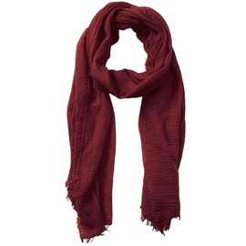 HeiDmai Unisex Cotton Blend Crinkle Vintage Soft Scarf with Fringed Edges 35" × 70" (Burgundy Red)