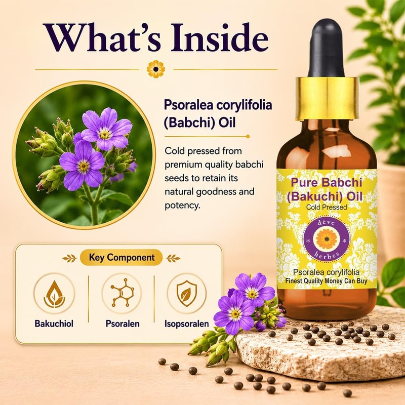 Deve Herbes Pure Babchi Oil (Psoralea corylifolia) with Glass Dropper