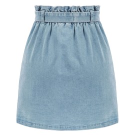 KANCY KOLE Women Short Jean Skirt Mid Rise Mini Denim Skirts Pockets Ruffle Waist Summer Skirts Light Blue M