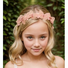 Yheahin Handmade Chiffon Flower Headband with Pearl Design Elegant Pink Rose Floral Hair Band Bridal Wedding Prom Party Hair Accessories for Women (Style 5, Elastic)