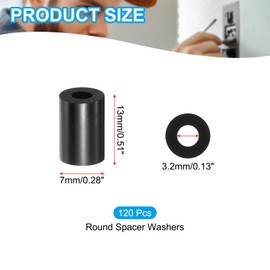 PATIKIL M3 Schwarzes ABS ID 3,2 mm, OD 7 mm, Länge 13 mm, Nylon Runde Abstandshalter Unterlegscheiben, 120 Stück Kunststoff-Abstandshalter für M3 Schrauben Steckdose