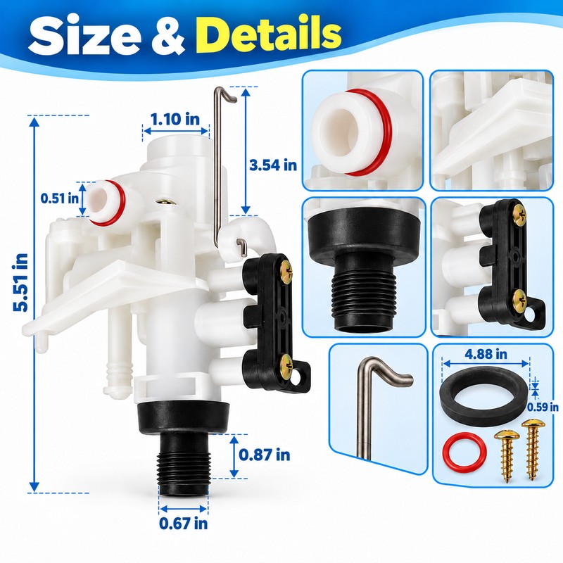 31705 RV Toilet Water Valve Replacement Kit for Thetford Aqua
