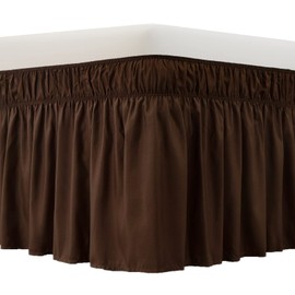 MEILA Wrap Around Bed Skirt Three Fabric Sides Elastic Dust Ruffled 24 Inch Tailored Drop,Easy to Install Fade Resistant-Brown, Twin/Full, (CHF-24)