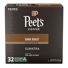 Peet's Coffee, Dark Roast Single Serve Coffee Pods - Single Origin Sumatra 32 Count (1 Box of 32 Pods)