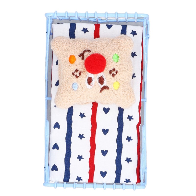 1:12 Miniature Bed Metal Structure Cute Pattern Sponge Cloth Mattress