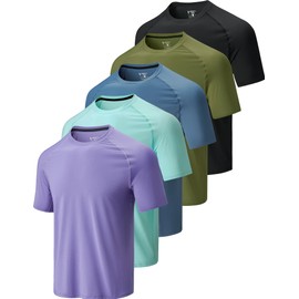 5 Pack Men’s Active Quick Dry Crew Neck T Shirts | Athletic Running Gym Workout Short Sleeve Tee Tops Bulk (Set 8, Large)