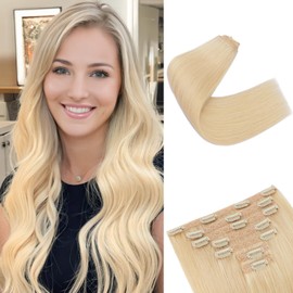 SEGOHAIR Hair Extensions Clip in Human Hair, 12 inch 85g 7Pcs Platinum Blonde,100% Real Human Hair Double Weft Straight Clip in Hair Extension Seamless for Effortless Volume