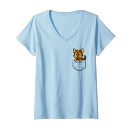 Womens Cute Yorkie Puppy Pocket Pal Funny Yorkshire Terrier Lover V-Neck T-Shirt