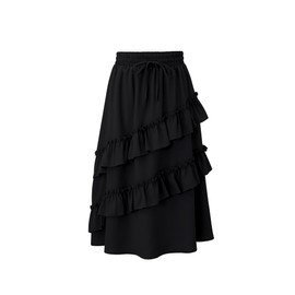 Girls High Waisted Ruffle Maxi Skirt Soft Cotton Long Skirts with Elastic Waistband for Kid Girl 11-12 Years Black