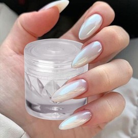 Moonlight Sliver Chrome Nail Powder, BORNBYME Magic Aurora Chrome Nail Glossy Mirror Effect Holographic Nail Glitter White Shimmer Sugar Pigment for Nails Art Design