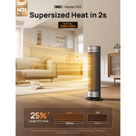 DREO Space Heater for Large Room, 23 Inch Electric Heaters for Indoor Use, 8 Safe Protection Tower, 70° Oscillation, PTC Ceramic with Thermostat and Remote, Quiet, 12H Timer, Bedroom, Office