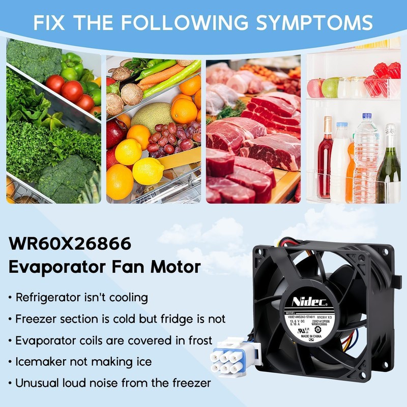 Upgraded WR60X26866 (OEM) Refrigerator Evaporator Fan Motor for GE Refrigrator,