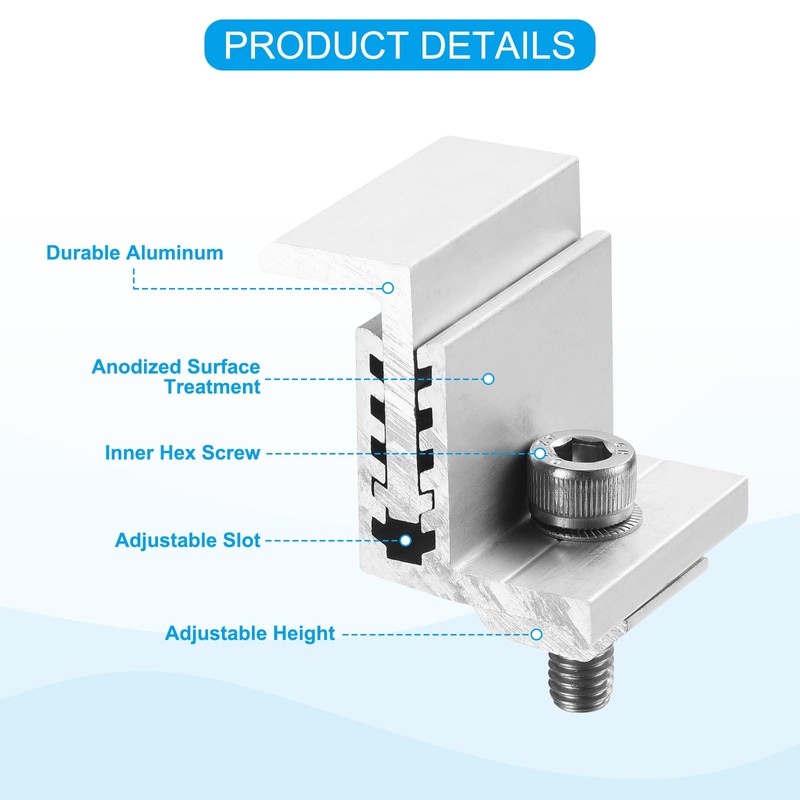 Sourcing Map 10pcs Aluminum Solar Panel End Clamps, Z Brackets