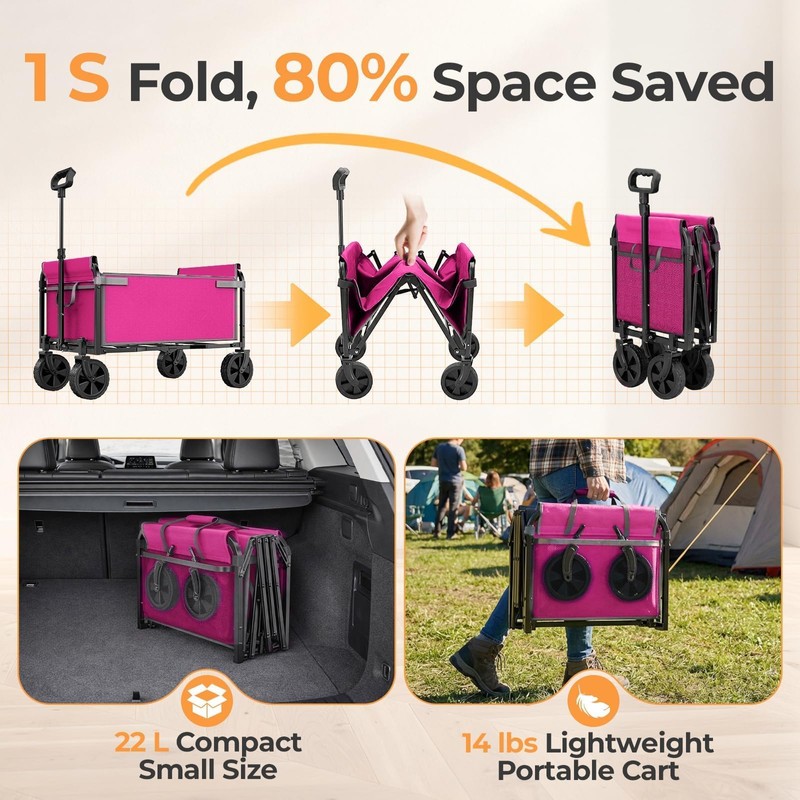Portable Collapsible Wagon, Foldable Cart with Removable Side
