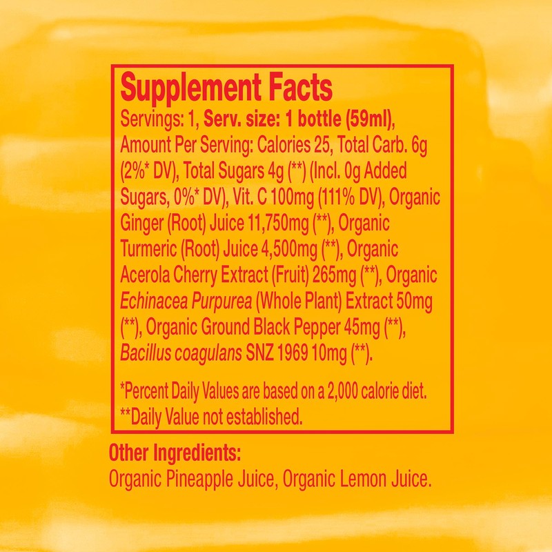 Vive Organic Immune Support Shot, Cold-Pressed Ginger, Turmeric, & Echinacea,
