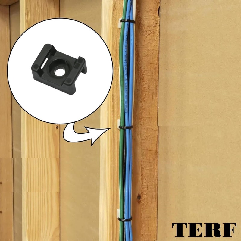 TERF® 100 Pcs Black Screw Mount Cable Tie Bases -