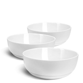 HARMAN & CO Salad Noodle Soup Bowl, Large 7.5” (40oz), Microwave & Dishwasher Safe, Frost White (Set of 3 Bowls)