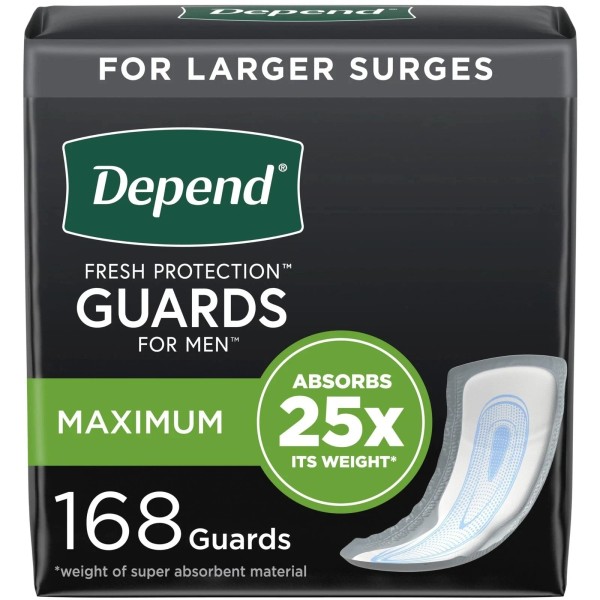Depend Guards Incontinence Pads for Men, Maximum Absorbency, 168 Count