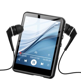 128 GB MP3 Player with Bluetooth 5.3, 2.4 Inch Touch Screen, HiFi Sound, Integrated Speaker, Recording, FM Radio, up to 512 GB, Suitable for Children (Black)