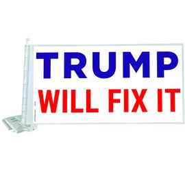 Stic-it 12x6 Rotating Car Flag, Plastic, Not Floppy, Eye-Catching Motion, Stays Upright, Durable Plastic, Easy On/Off, Clip to Window, Double Sided, American Company (Trump Will Fix It, 1 Pack)