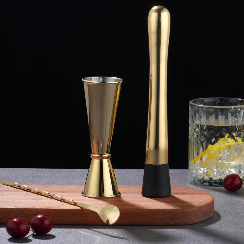 Gbuxska Gold Muddler for Cocktails, 10 Inches Bar Spoon, 1