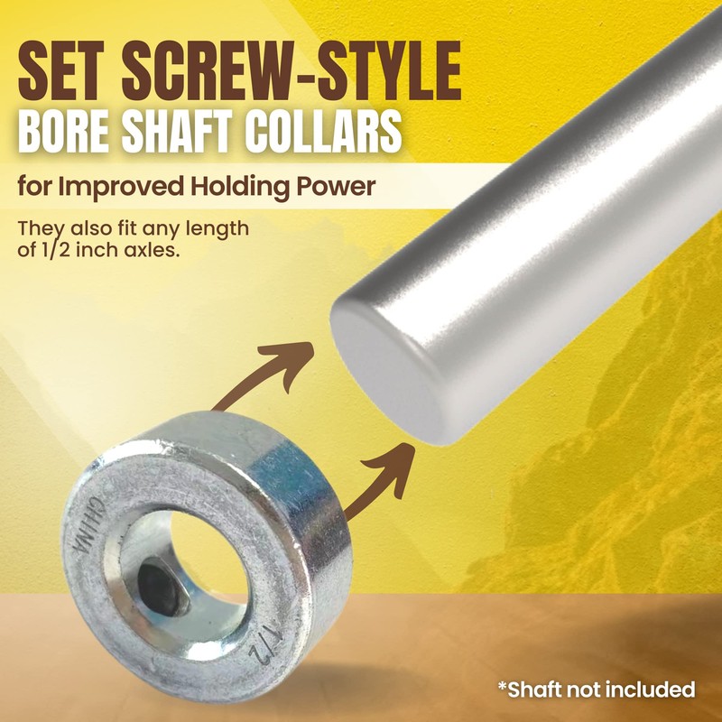 (4-Pack) 1/2” Bore Solid Steel Shaft Collars with Zinc Plated