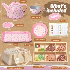 Veitch fairytales Kids Tea Party Set for Little Girl, Tea Sets for Toddler Pretend Play Food Kitchen Toy Accessories Gift for 3 4 5 6 Years Old Girls Boys (Pink)