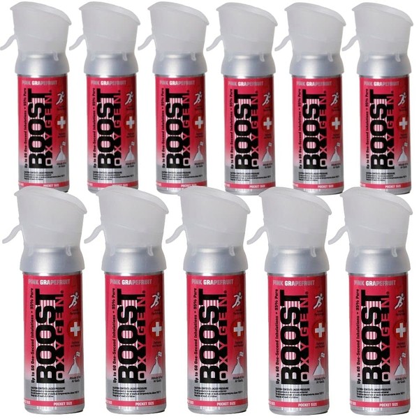 All New 3 Liter Boost Oxygen Supplemental Oxygen to Go | All-Natural Respiratory Support for Health, Wellness, Performance, Recovery and Altitude (Pink Grapefruit, 11 Pack)