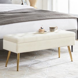 RUCUKEN Storage Bench with Storage Bench for Bedroom End of Bed Bench Foot of Bed Bench Entryway Bench Storage Ottoman Bench 40" W x 13.8" D Cream Velvet Bench