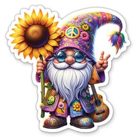 Hippie Gnome Stickers - 2 Pack - Waterproof Vinyl for Car, Phone, Water Bottle, Laptop - Cute Groovy Peace Gnome Decals (2-Pack)