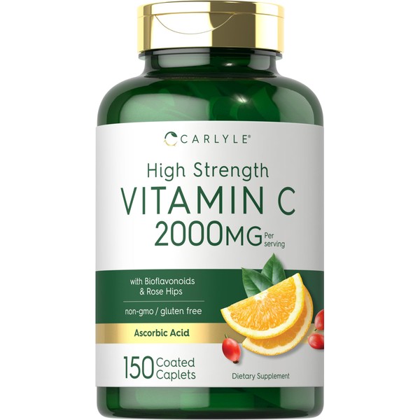 Carlyle Vitamin C 2000mg | with Rose Hips | 150 Caplets | Vegetarian, Non-GMO, Gluten Free Supplement