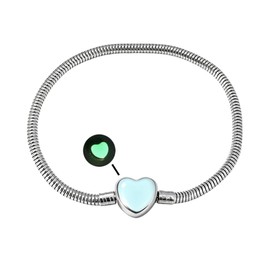 CNYTPE Snake Bracelet for Women, Stainless Steel Glow in the Dark Heart Charm Snake Chain Bracelet, Trendy Y2K Jewelry, Night Glow Luminous, Daily Wear, Party, Date, Gift Her (Silver heart 7.1 in)
