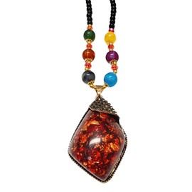 Joddfly Ladies Bohemian Ethnic Style Resin Pendant Long Necklace, Sweater Necklace, Bead Chain, 31 inches (red)