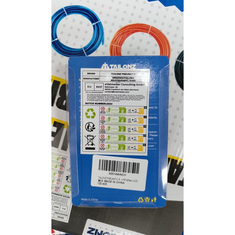 TAILONZ PNEUMATIC 8mm OD Push-to-Connect Fitting Plug Pbt Resin PP-8(Pack