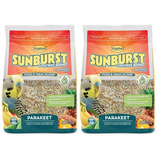 Higgins 2 Pack of Sunburst Gourmet Blend Parakeet Food, 2 Pounds Each, with Protein Egg Food