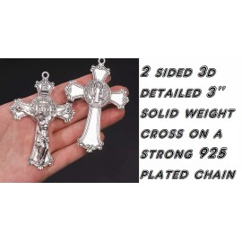 Fashion Jewelry RELIGIOUS CROSS JESUS CHRISTIAN CRUCIFIX pendant 28" Plated silver 925 Chain Men