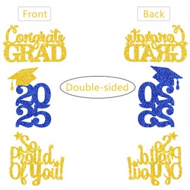 Double Sided Graduation Centerpiece 16PCS Congrats Grad Party Favors Glitter Table Top Supplies Blue Gold