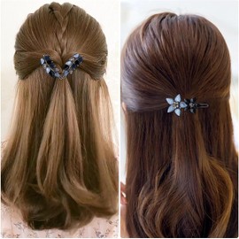 2Pcs Vintage Rhinestone Hair Barrettes, Sparkly Crystal Clips, Small Flower Fancy Decorative Hair Pins Wedding Prom Jewelry Valentines Accessories for Women Girls Bride (Style1, One size)