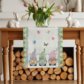 Easter Table Runner Gnome Spring Table Runners 72 Inches Long Happy Easter Eggs Bunny Florals Dresser Runners for Dinner Kitchen Tables Home Decor