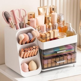 Large Capacity Makeup Organizer Countertop with Makeup Brush Holder for Vanity, Thickened Material, Bathroom Countertop Organizer Skin Care Perfumes S