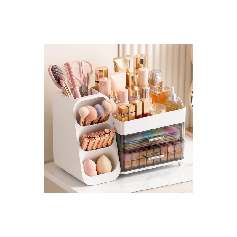 Large Capacity Makeup Organizer Countertop with Makeup Brush Holder for