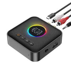 MOREGAX M10 RGB Upgraded Bluetooth 5.4 Audio Receiver Transmitter for TV Home Stereo/Speakers Bluetooth Audio Adapter with Display, USB, RCA, 3.5 mm AUX, FM Radio Input/Output