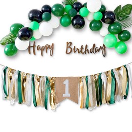 Sunnyillumine HighChair Banner for 1st Birthday of Girls or Boys - Green and Golden First Birthday Decoration Banner for Photo Booth Props, Birthday Souvenir and Gifts, Best Party Supplies